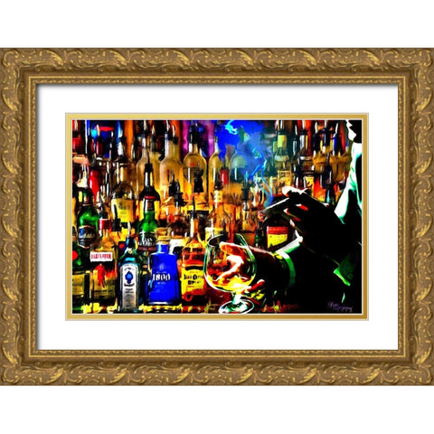 Print Bar Scene Gold Ornate Wood Framed Art Print with Double Matting by Murray Henderson Fine Art