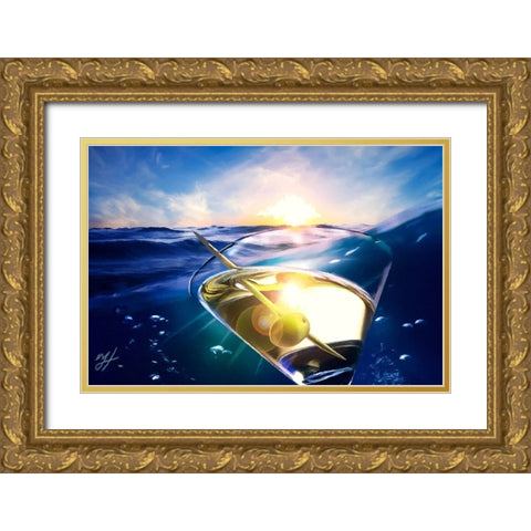 Sailing Martini Gold Ornate Wood Framed Art Print with Double Matting by Murray Henderson Fine Art