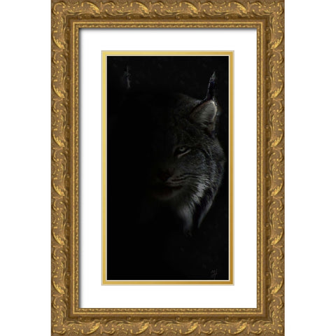 Lynx Stare Gold Ornate Wood Framed Art Print with Double Matting by Murray Henderson Fine Art