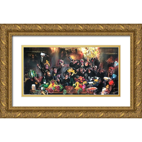 Monkey Bash Gold Ornate Wood Framed Art Print with Double Matting by Murray Henderson Fine Art
