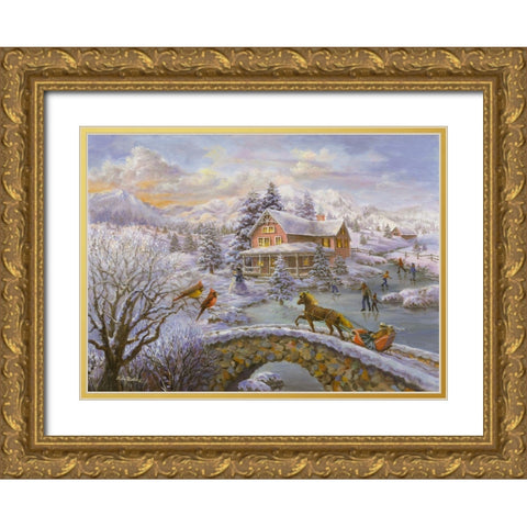 Winter Joy Gold Ornate Wood Framed Art Print with Double Matting by Boehme, Nicky
