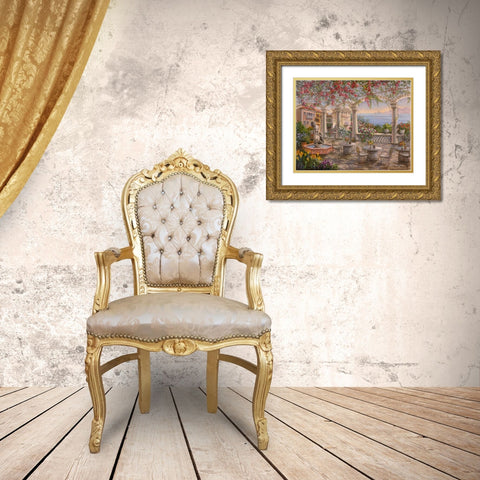 Dining on the Terrace Gold Ornate Wood Framed Art Print with Double Matting by Boehme, Nicky
