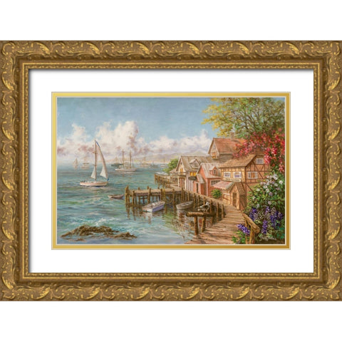 Marinerâ€™s Haven Gold Ornate Wood Framed Art Print with Double Matting by Boehme, Nicky