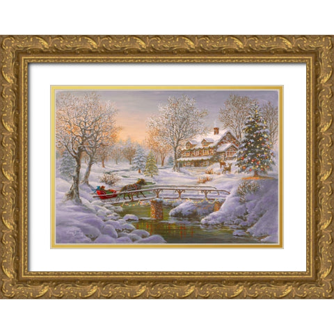 Over The Bridge To Grandmas House Gold Ornate Wood Framed Art Print with Double Matting by Boehme, Nicky
