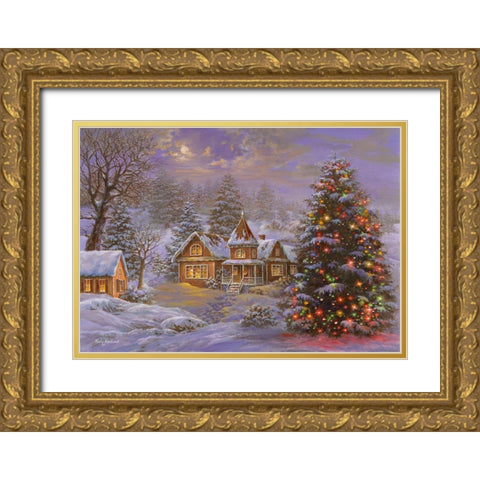Happy Holidays Gold Ornate Wood Framed Art Print with Double Matting by Boehme, Nicky