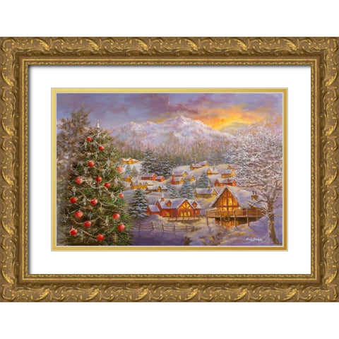 Seasons Greetings Gold Ornate Wood Framed Art Print with Double Matting by Boehme, Nicky