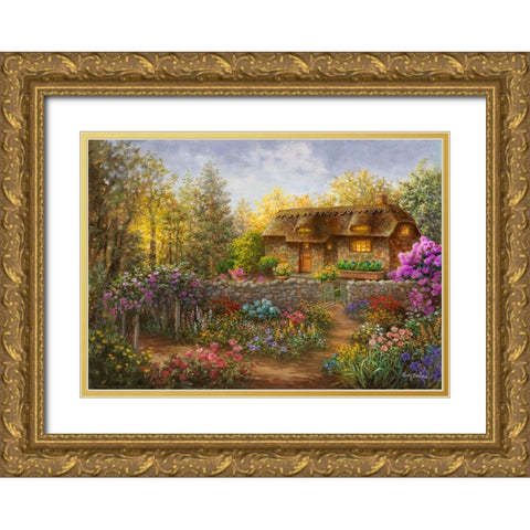 Cottage Garden in Full Bloom  Gold Ornate Wood Framed Art Print with Double Matting by Boehme, Nicky