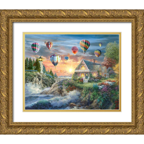 Balloons over Sunset Cove Gold Ornate Wood Framed Art Print with Double Matting by Boehme, Nicky