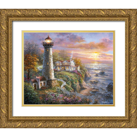 Lighthouse Haven Gold Ornate Wood Framed Art Print with Double Matting by Boehme, Nicky