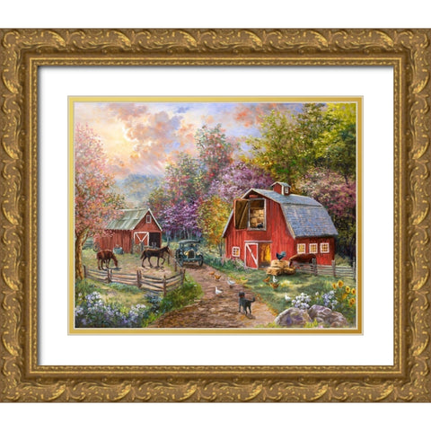 Horse Farm Glen Gold Ornate Wood Framed Art Print with Double Matting by Boehme, Nicky
