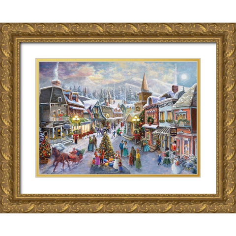 Victorian Christmas Village Gold Ornate Wood Framed Art Print with Double Matting by Boehme, Nicky