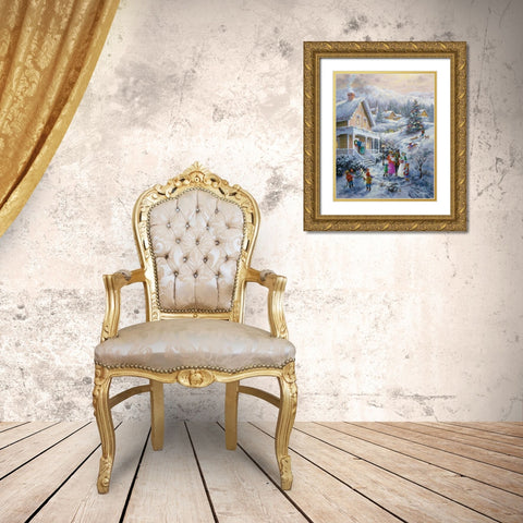 Carolers Gold Ornate Wood Framed Art Print with Double Matting by Boehme, Nicky