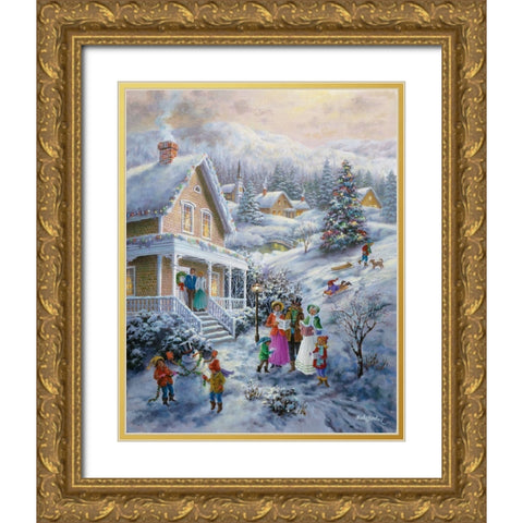 Carolers Gold Ornate Wood Framed Art Print with Double Matting by Boehme, Nicky