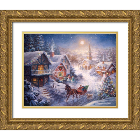 In A One Horse Open Sleigh Gold Ornate Wood Framed Art Print with Double Matting by Boehme, Nicky