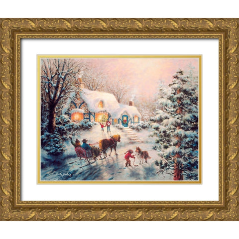 Christmas Visit Gold Ornate Wood Framed Art Print with Double Matting by Boehme, Nicky