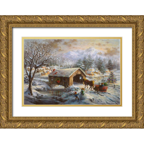 Covered Bridge Gold Ornate Wood Framed Art Print with Double Matting by Boehme, Nicky