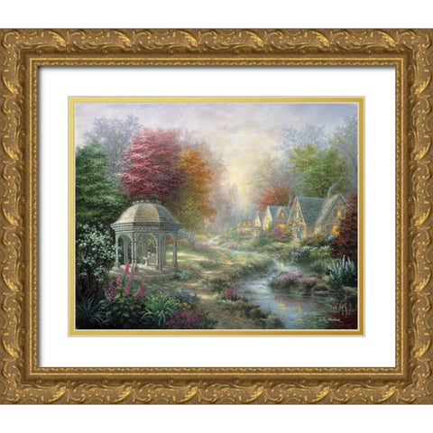 Gazebo Village Gold Ornate Wood Framed Art Print with Double Matting by Boehme, Nicky