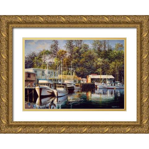 Lets Go Fishing Gold Ornate Wood Framed Art Print with Double Matting by Boehme, Nicky