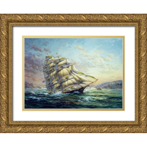 Clipper Ship Surprise Gold Ornate Wood Framed Art Print with Double Matting by Boehme, Nicky