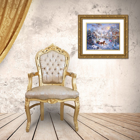 Merry Christmas Gold Ornate Wood Framed Art Print with Double Matting by Boehme, Nicky
