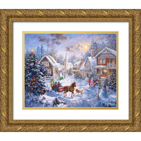 Merry Christmas Gold Ornate Wood Framed Art Print with Double Matting by Boehme, Nicky