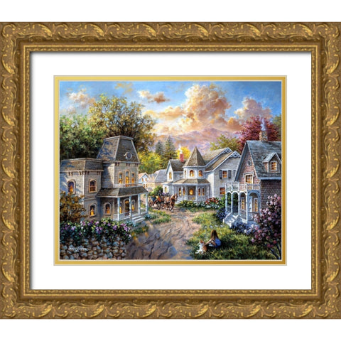 Main Street Along A Country Village  Gold Ornate Wood Framed Art Print with Double Matting by Boehme, Nicky