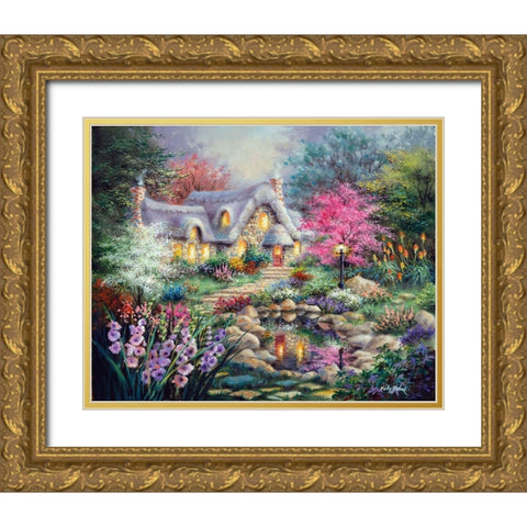 Cottage Pond Gold Ornate Wood Framed Art Print with Double Matting by Boehme, Nicky