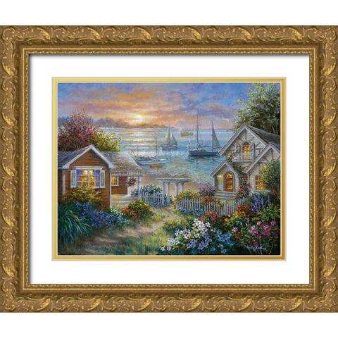 Tranquil Seafront Gold Ornate Wood Framed Art Print with Double Matting by Boehme, Nicky