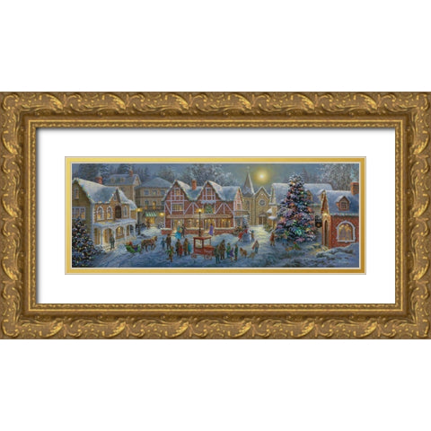 Christmas Village Panoramic Gold Ornate Wood Framed Art Print with Double Matting by Boehme, Nicky