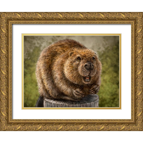Beaver Totem Gold Ornate Wood Framed Art Print with Double Matting by LaMontagne, Patrick