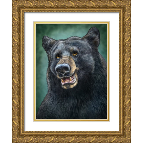 Black Bear Totem Gold Ornate Wood Framed Art Print with Double Matting by LaMontagne, Patrick