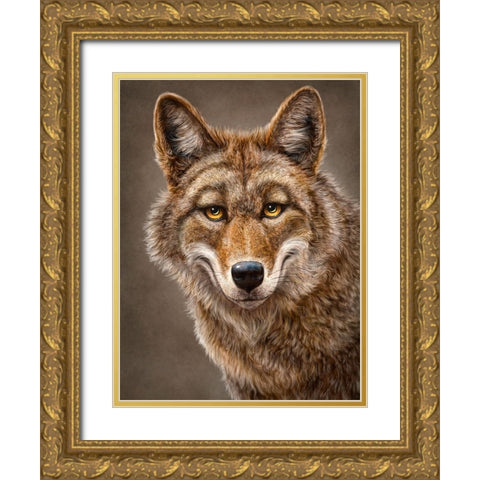 Coyote Totem Gold Ornate Wood Framed Art Print with Double Matting by LaMontagne, Patrick