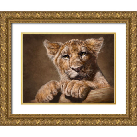 Lion Cub Gold Ornate Wood Framed Art Print with Double Matting by LaMontagne, Patrick