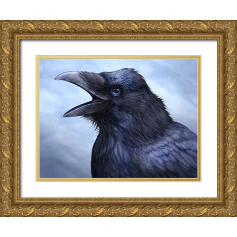 Raven Totem Gold Ornate Wood Framed Art Print with Double Matting by LaMontagne, Patrick