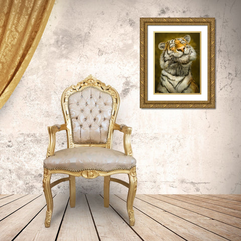 Smiling Tiger Gold Ornate Wood Framed Art Print with Double Matting by LaMontagne, Patrick