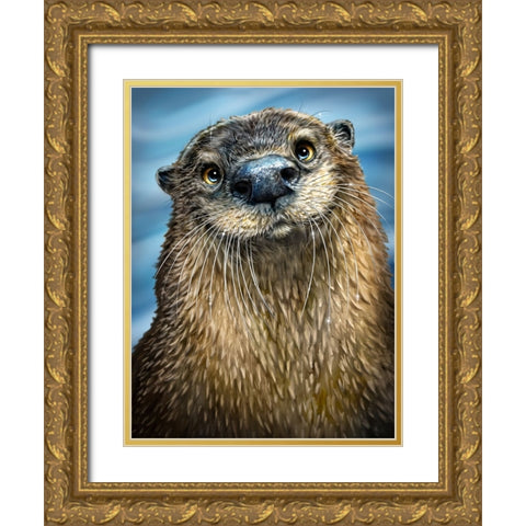 River Otter Gold Ornate Wood Framed Art Print with Double Matting by LaMontagne, Patrick