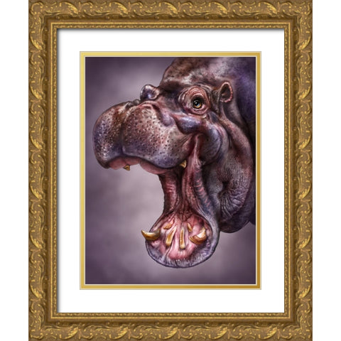 Hippo Totem Gold Ornate Wood Framed Art Print with Double Matting by LaMontagne, Patrick