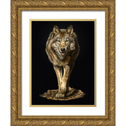 Walking Wolf Gold Ornate Wood Framed Art Print with Double Matting by LaMontagne, Patrick