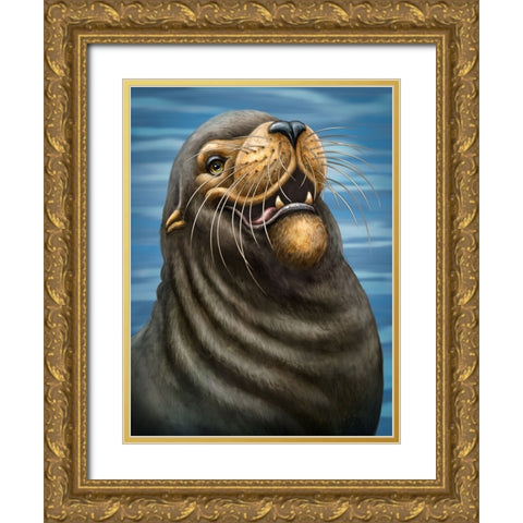 SeaLion Gold Ornate Wood Framed Art Print with Double Matting by LaMontagne, Patrick