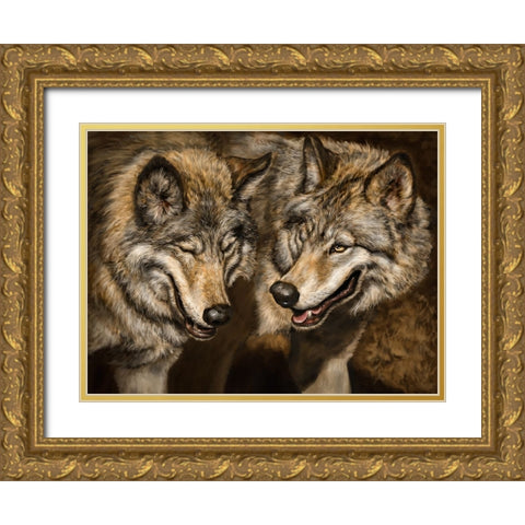Two Wolves Gold Ornate Wood Framed Art Print with Double Matting by LaMontagne, Patrick