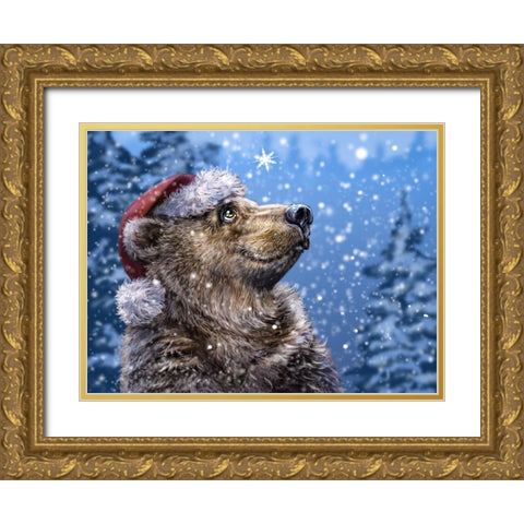 Christmas Bear Gold Ornate Wood Framed Art Print with Double Matting by LaMontagne, Patrick