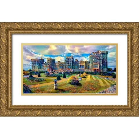 Berkshire England Windsor Castle Gold Ornate Wood Framed Art Print with Double Matting by Gavidia, Pedro
