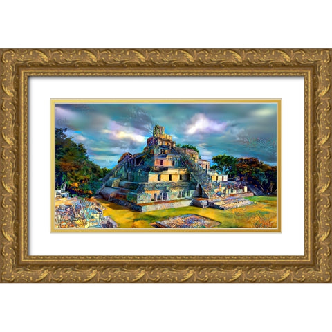 Campeche Mexico Edzna Pyramid Gold Ornate Wood Framed Art Print with Double Matting by Gavidia, Pedro