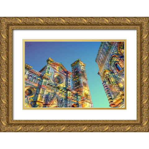Florence Italy Cathedral of Saint Mary of the Flower Ver2 Gold Ornate Wood Framed Art Print with Double Matting by Gavidia, Pedro
