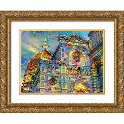 Florence Italy Cathedral of Saint Mary of the Flower Gold Ornate Wood Framed Art Print with Double Matting by Gavidia, Pedro