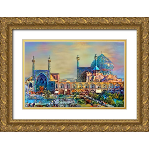 Isfahan Iran Imam Khomeini Mosque Gold Ornate Wood Framed Art Print with Double Matting by Gavidia, Pedro