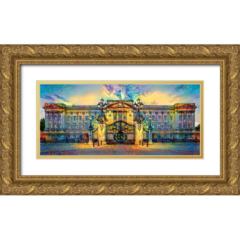 London England Buckingham Palace Gold Ornate Wood Framed Art Print with Double Matting by Gavidia, Pedro