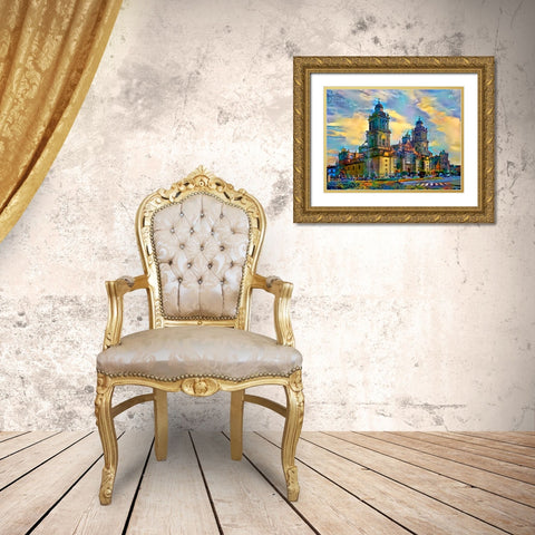 Mexico City Metropolitan Cathedral Gold Ornate Wood Framed Art Print with Double Matting by Gavidia, Pedro