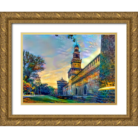 Milan Italy Castello Sforzesco Gold Ornate Wood Framed Art Print with Double Matting by Gavidia, Pedro