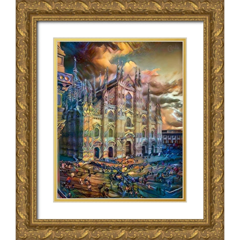 Milan Italy Domm Cathedral Gold Ornate Wood Framed Art Print with Double Matting by Gavidia, Pedro